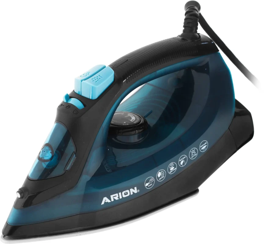 مكواة بخار اريون، 2400 وات، 100 مل، قاعدة سيراميك، AR- 619 - اسود تركواز