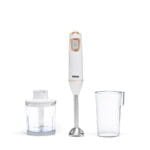 Tank Hand Blender with 600ml BPA Free Beaker & 500ml Chopper, 5 Speed Control + Turbo, 600 Watts, White, CM-6003-1, 2 Year warranty